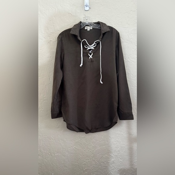 Cloth & Stone Lace-Up Long Sleeve Pullover Top Olive Brown Size Small - Picture 3 of 6